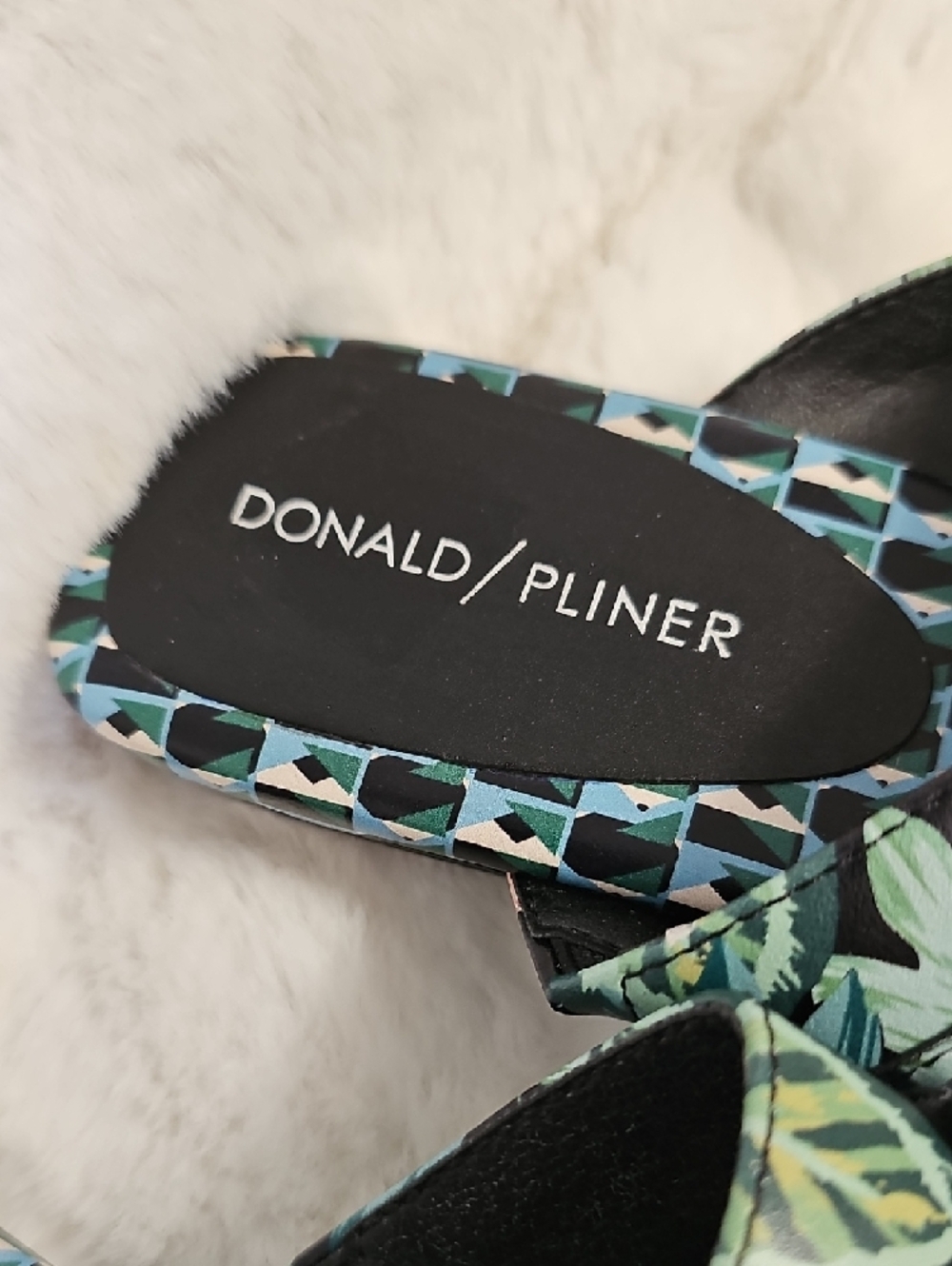 Donald J. Pliner Floral Print Slide Sandals in Black, Green and Pink - Picture 2 of 7